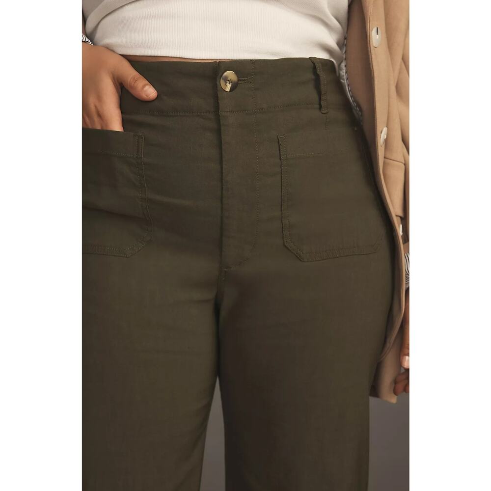 ANTHROPOLOGIE Plus Military Green Colette Linen Blend Wide Leg Pants Sz 24W - Picture 9 of 12
